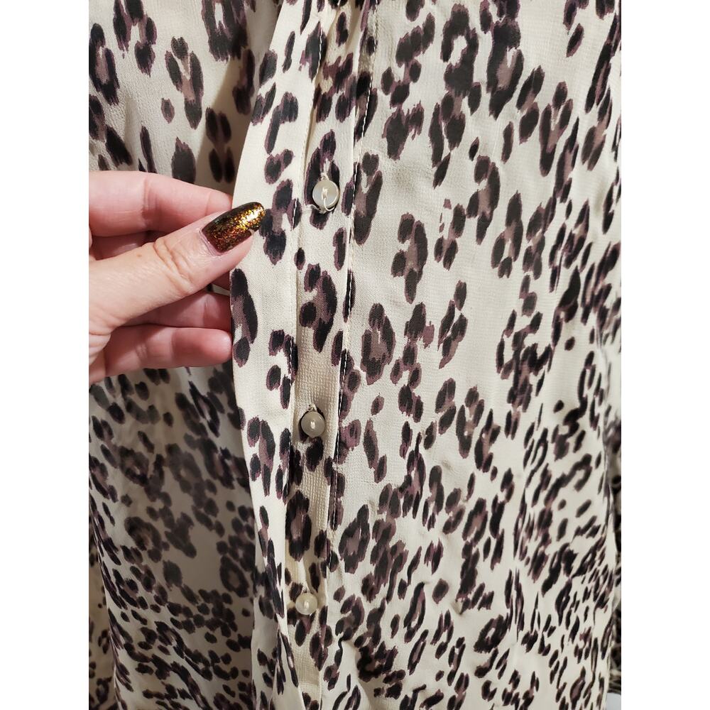 Lucky Brand Womens Sheer Leopard Animal Print Button Blouse Top Size 3X Mob Wife - Picture 5 of 9